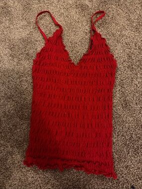 Free People Red Smocked V-Neck Cami